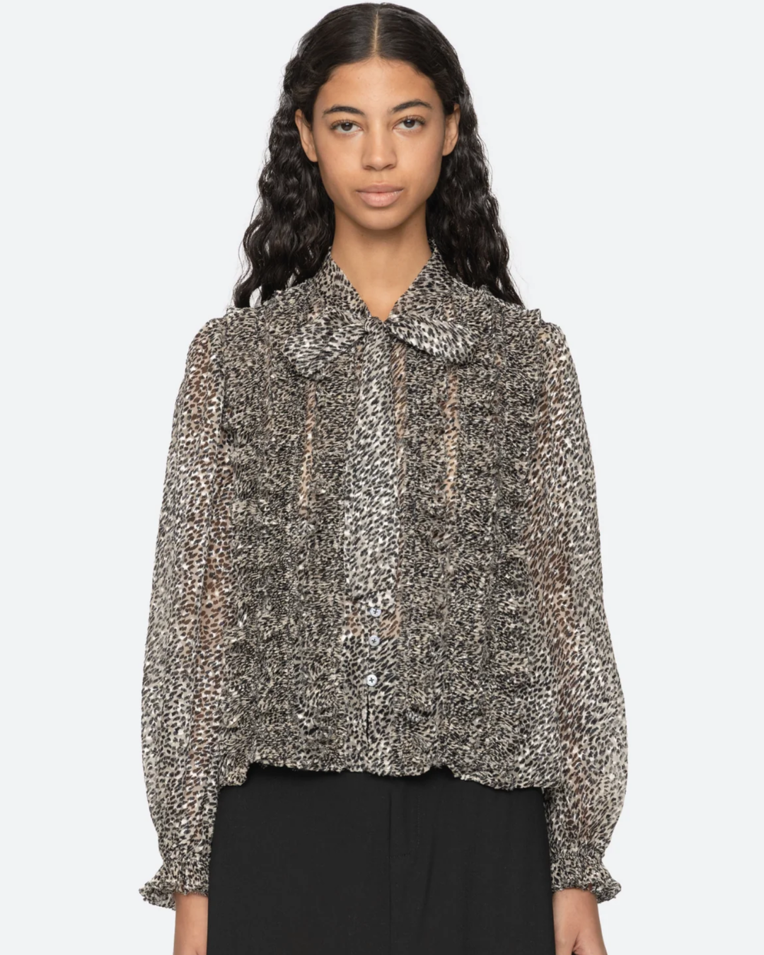 Charlize Print Long Sleeve Bow Top by Sea NY