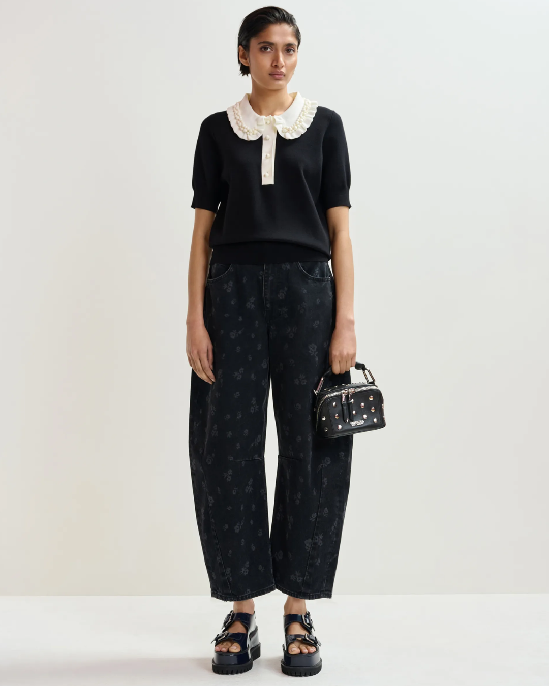 Jewelry Embroidered Knit Polo in Black by Essentiel Antwerp