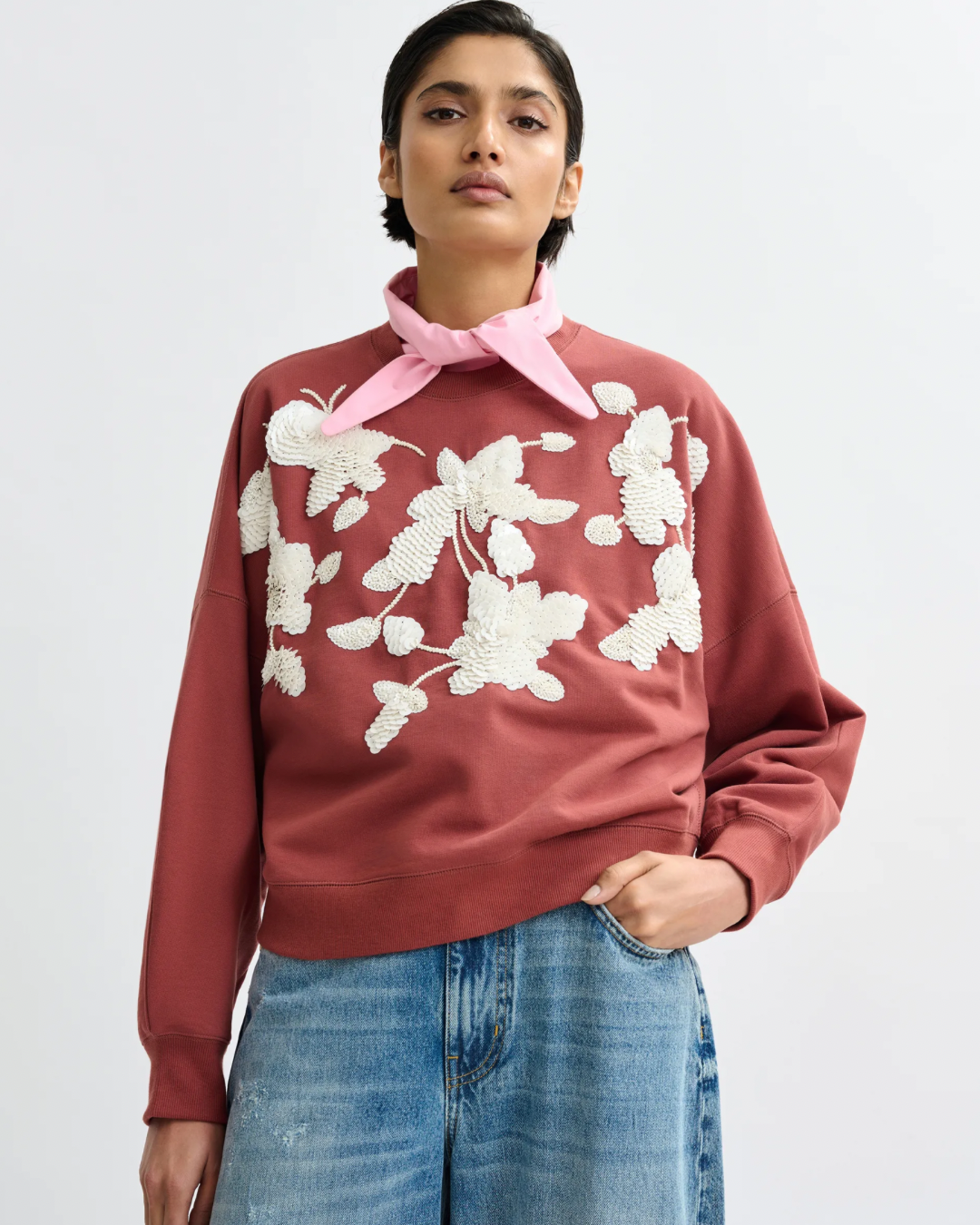 Jaga Embroidered Sweatshirt in Etruscan Red by Essentiel Antwerp