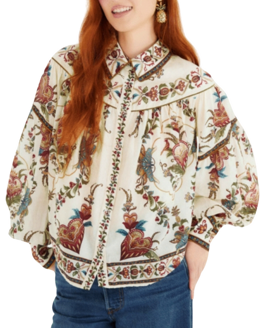 Majestic Hearts Cream Blouse by Farm Rio