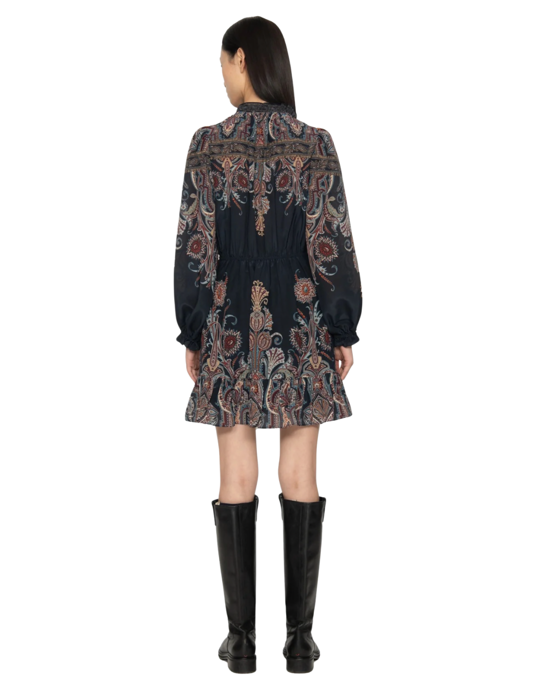 Hyacinth Print Long Sleeve Mini Dress in Navy by Sea NY