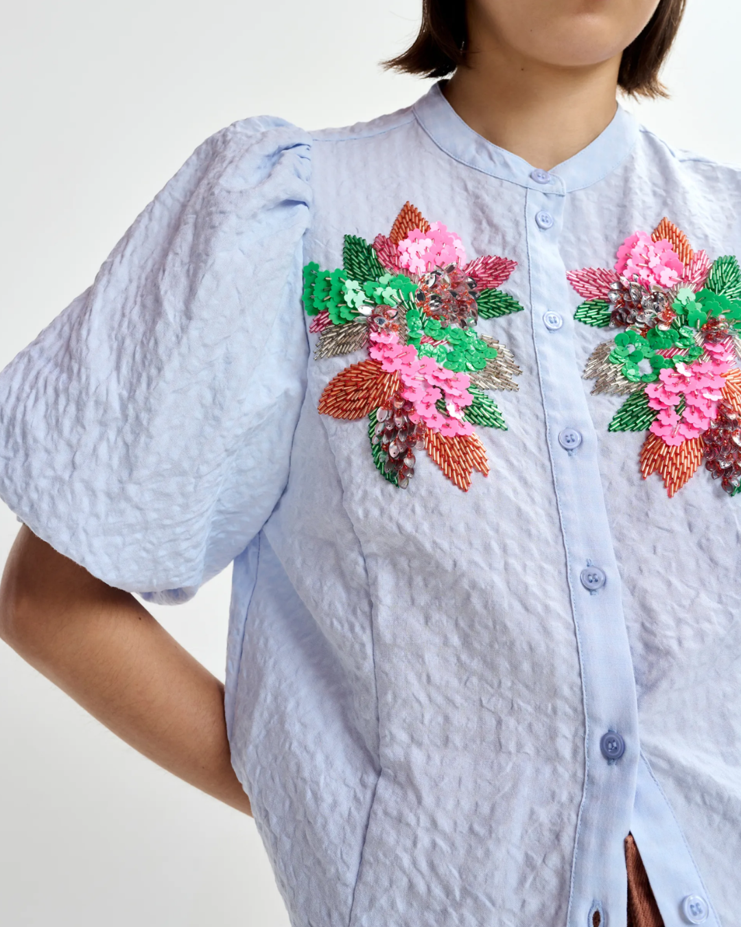 Jaiden Embellished Shirt in Nile Blue by Essentiel Antwerp