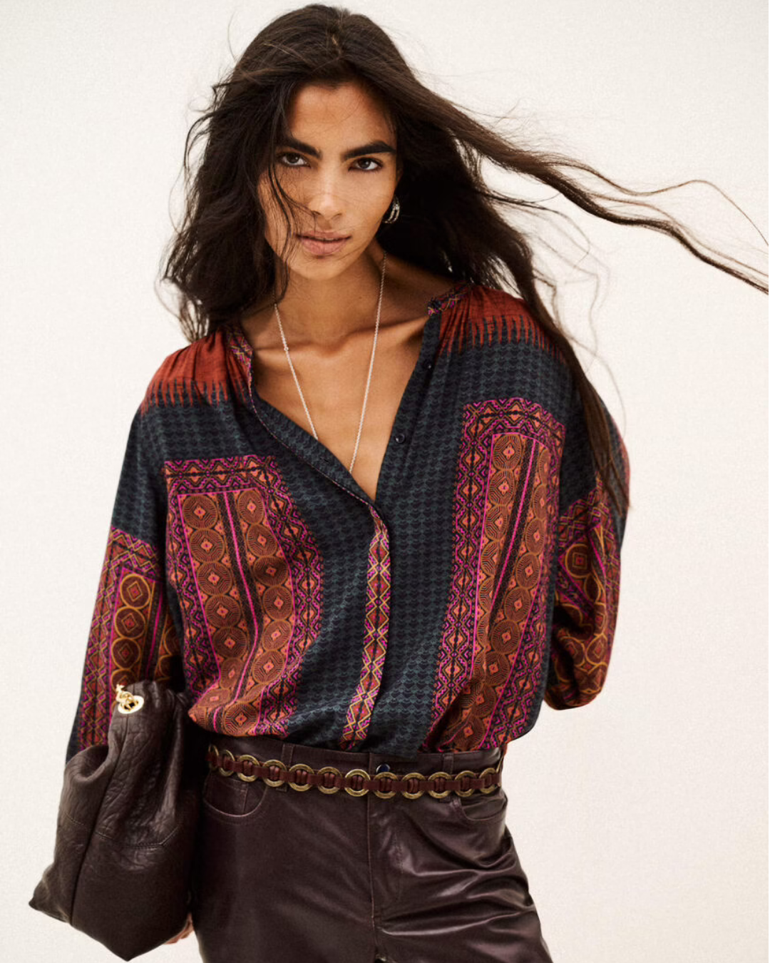 Olivio Patterned Blouse in Red by BA&SH