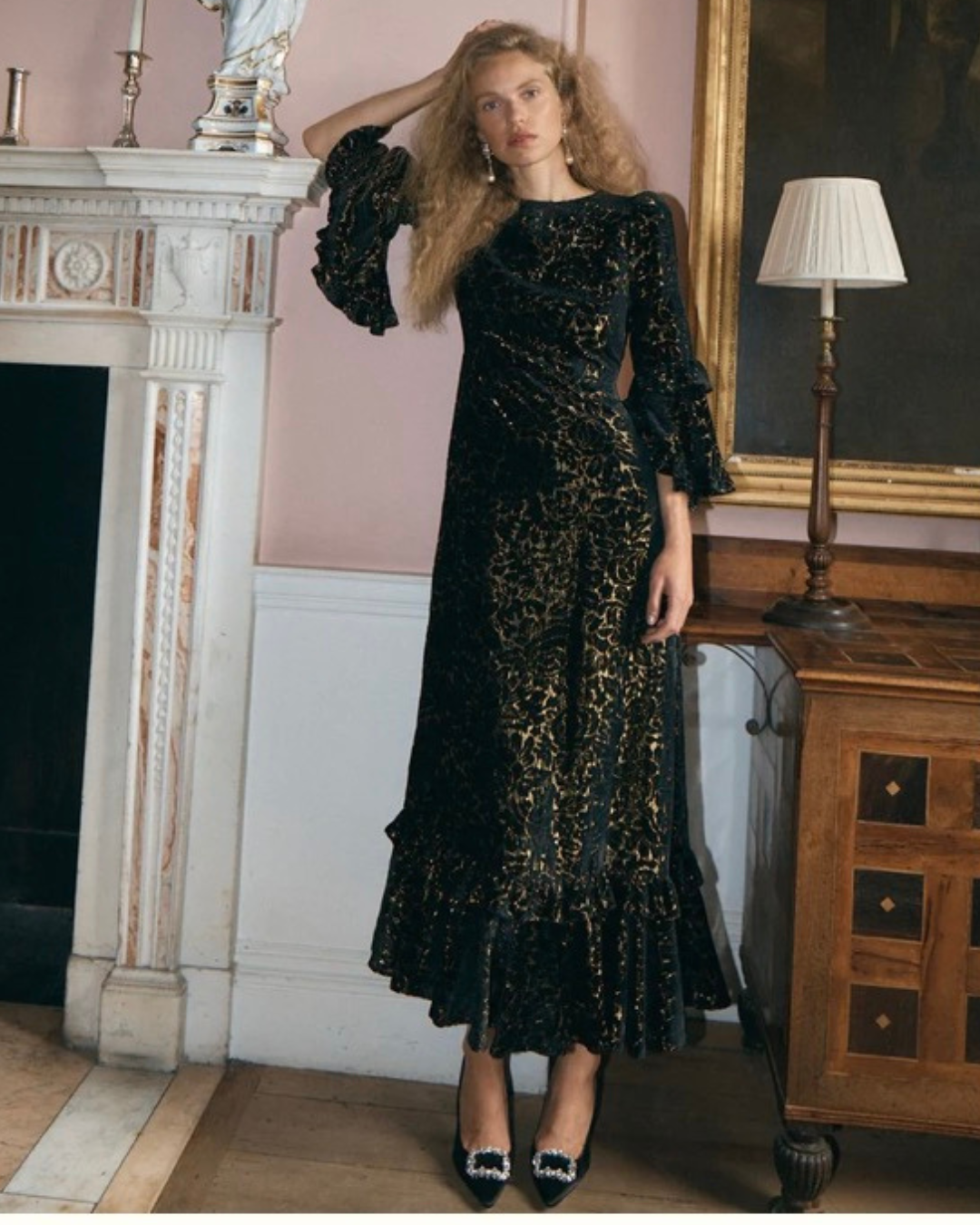 Chiara Dress in Black & Gold by Queens of Archive