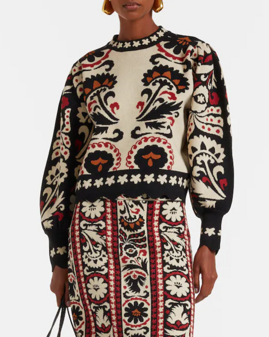 Winter Tapestry Stripes Knit Sweater by Farm Rio