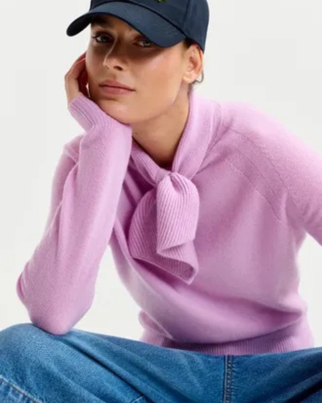 Invited Cashmere Pussy Bow Tie Sweater in Lilac Cloud by Essentiel Antwerp