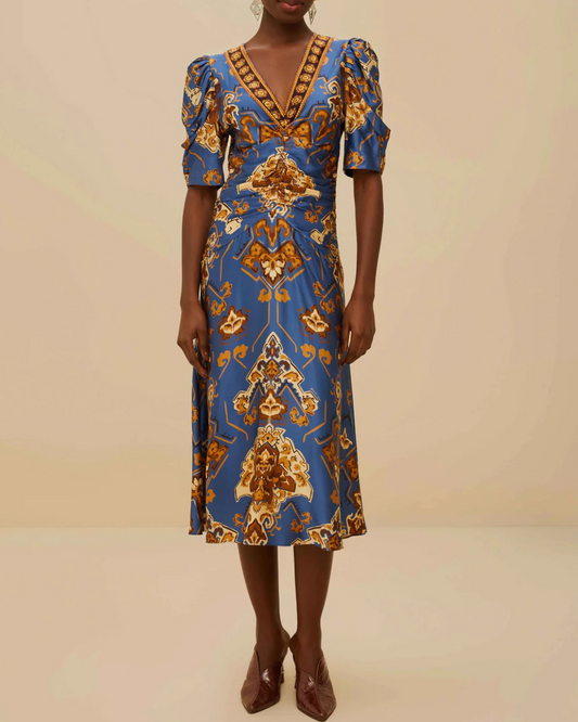 Blue Ornament Floral Midi Dress by Farm Rio