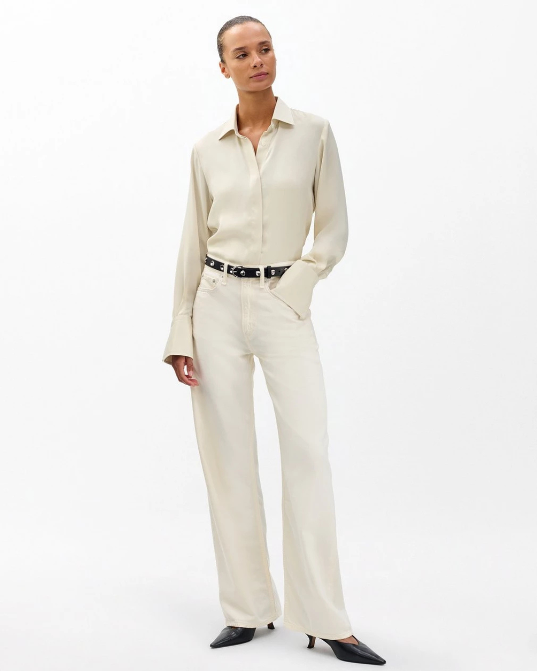Logan Featherweight Wide Leg Jeans in Ecru by Rag & Bone