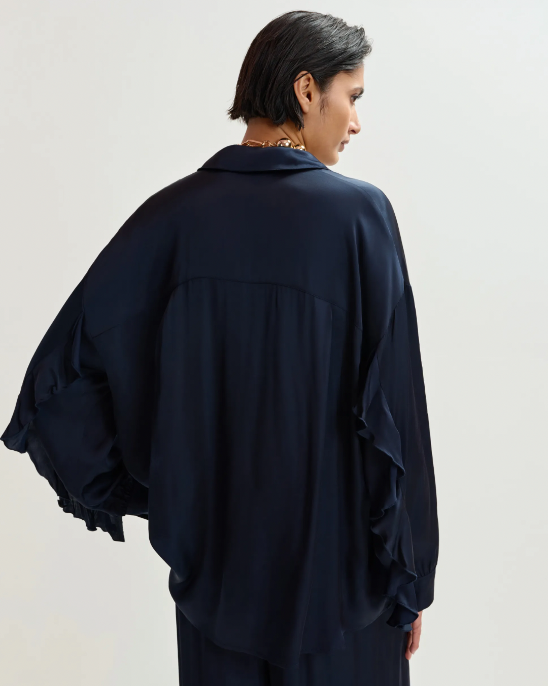 Judith Oversized Ruffle Shirt in Classic Navy by Essentiel Antwerp