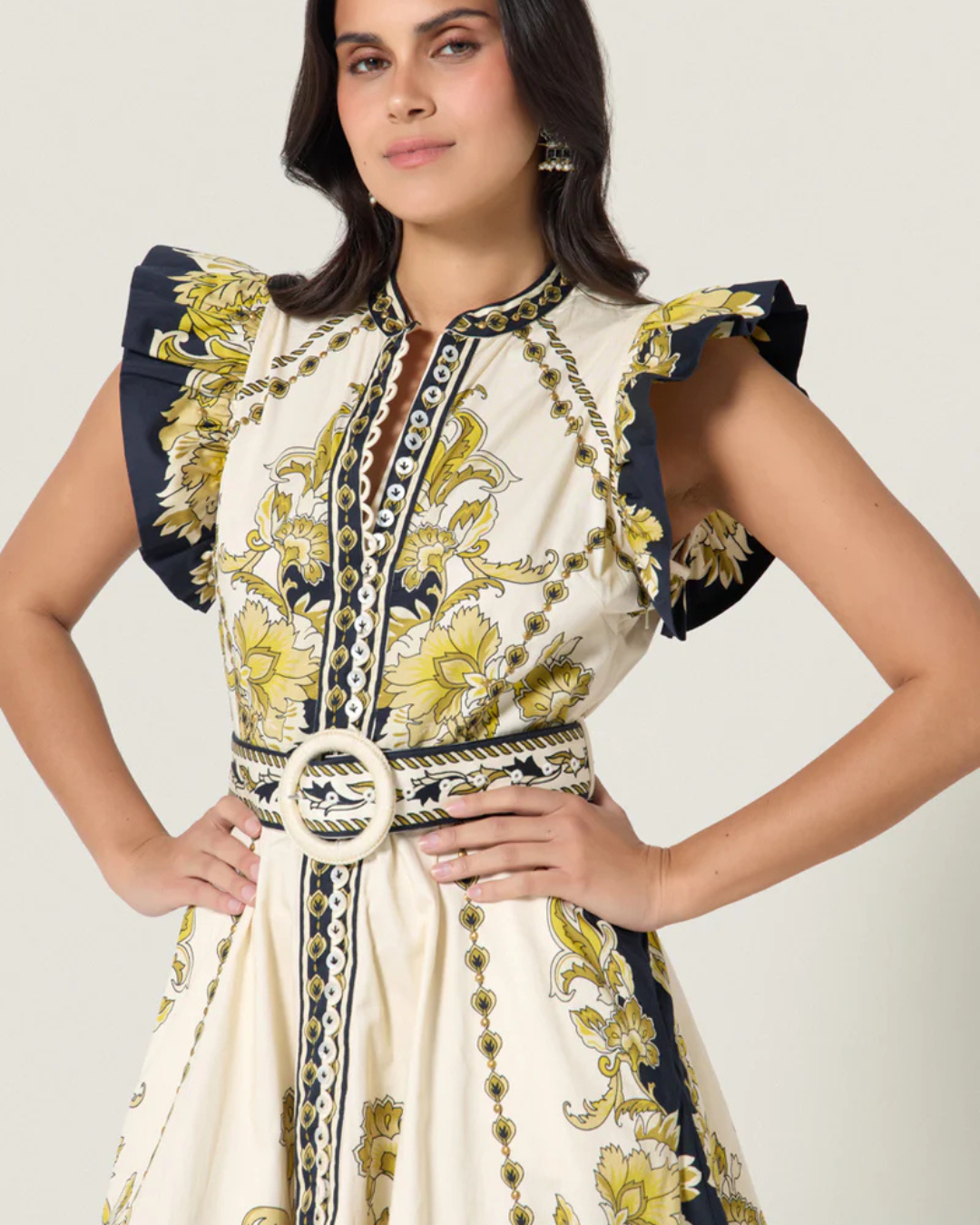 Baroness Floral Dress in Black & Gold by Scarlett Poppies