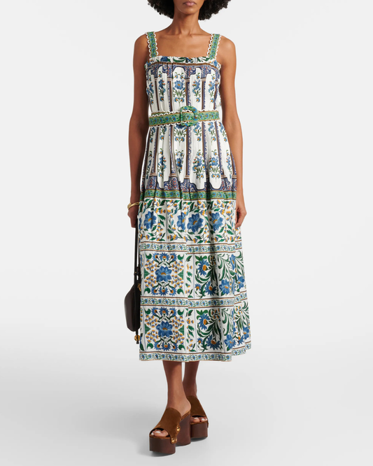 Manoela Sleeveless Belt Maxi Dress in Off White by FARM Rio
