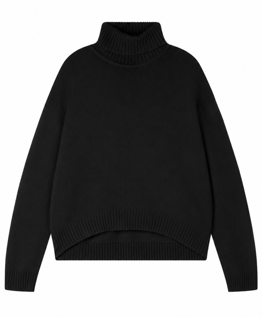 Cashmere Oversize Roll Collar Jumper in Black by Jumper 1234