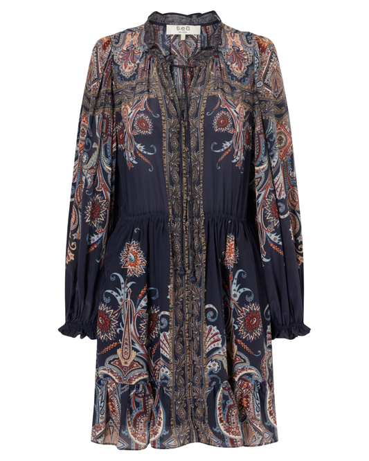Hyacinth Print Long Sleeve Mini Dress in Navy by Sea NY