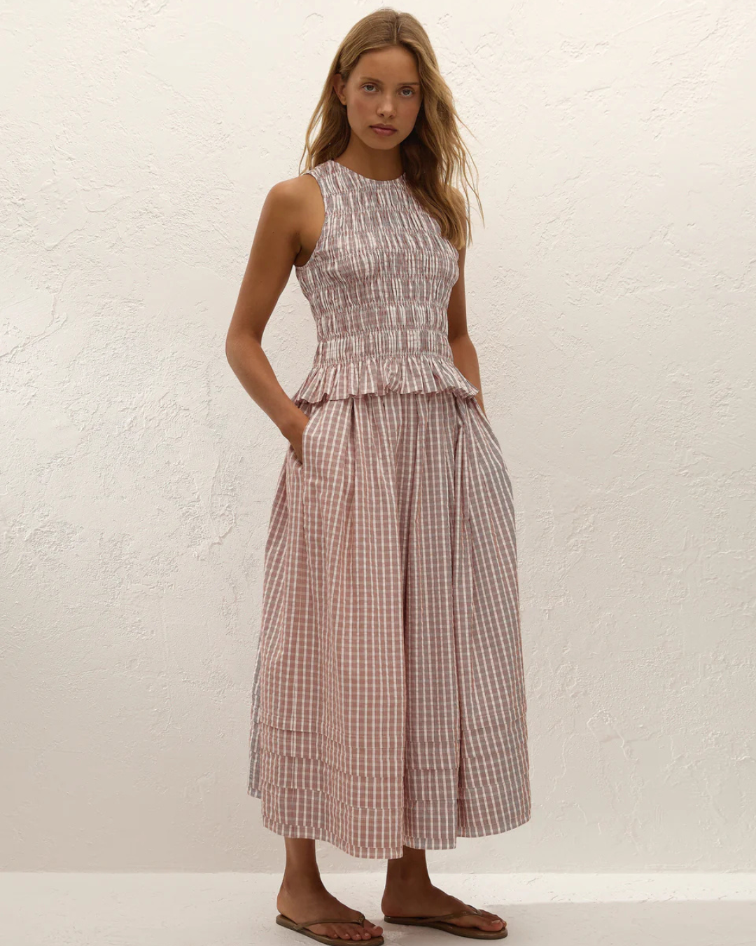 Cales Top in Paloma Check Cinnamon White by Faithfull the Brand
