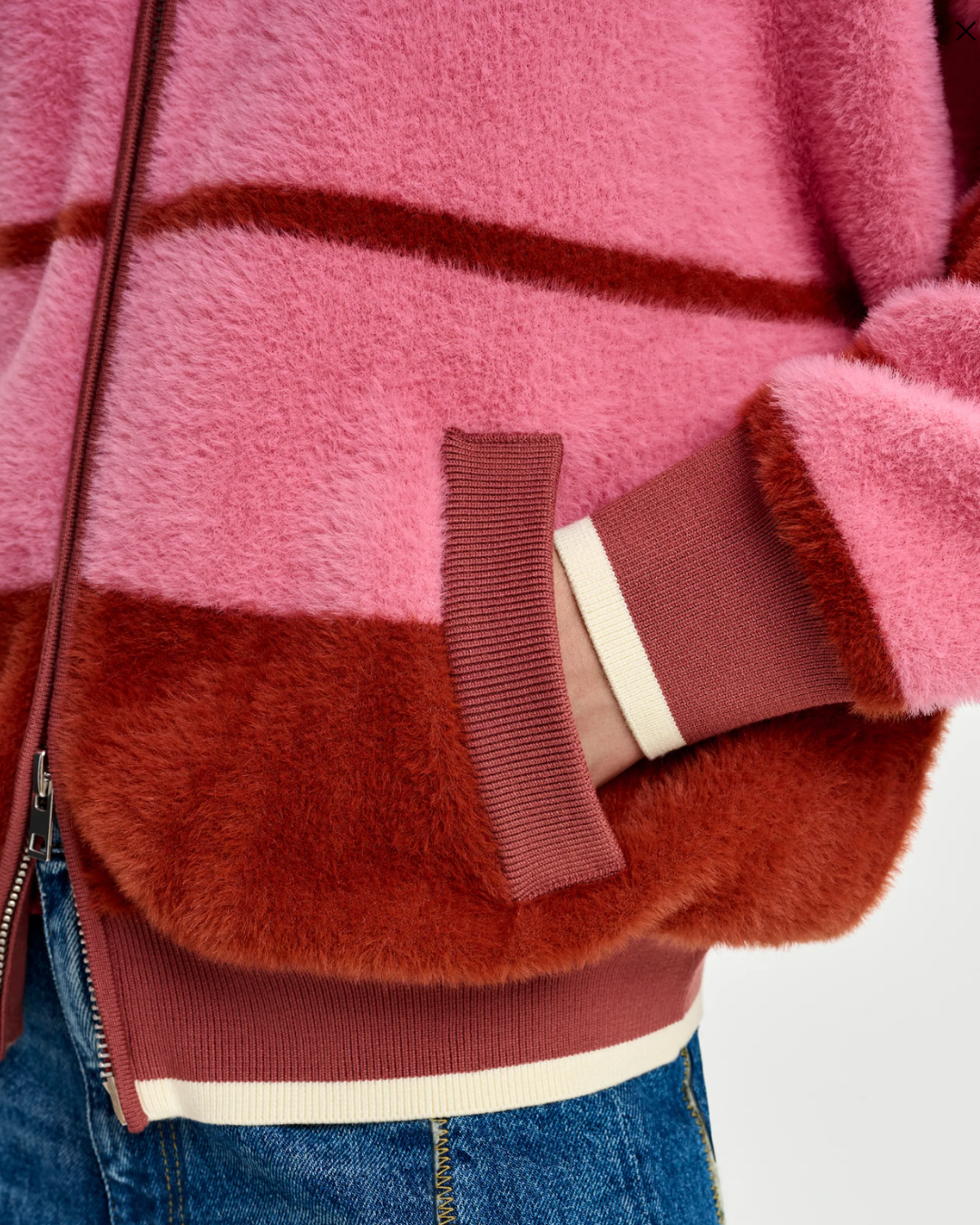 Jicama Striped Knit Jacket in Burned Red by Essentiel Antwerp