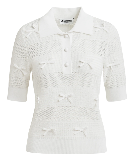 Jarts Knit Polo with Bows in Off White by Essentiel Antwerp