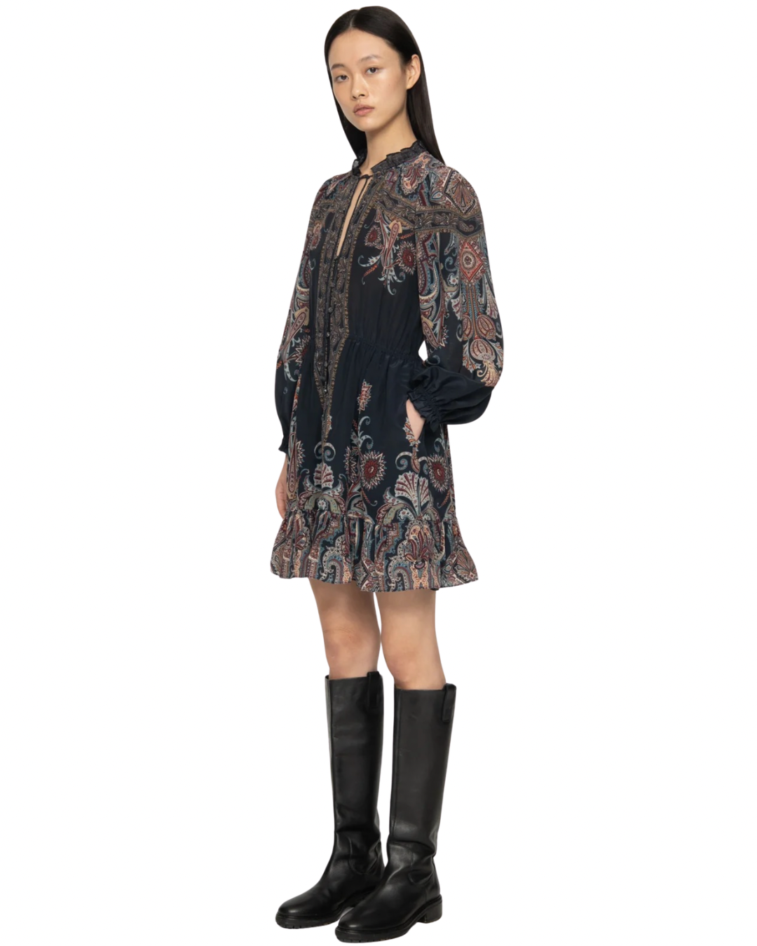 Hyacinth Print Long Sleeve Mini Dress in Navy by Sea NY