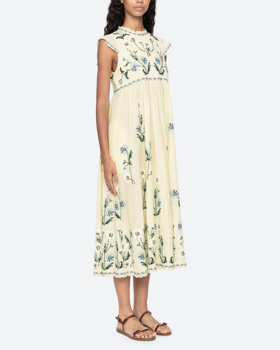 Audra Embroidery Midi Dress in Butter by Sea NY