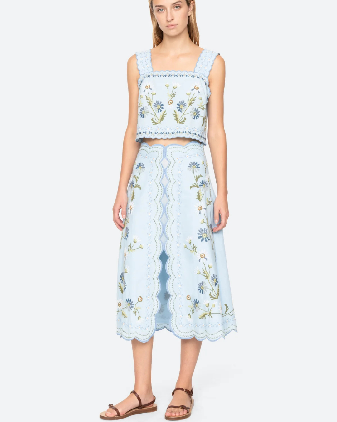 Audra Embroidery Tank Top in Blue by Sea NY