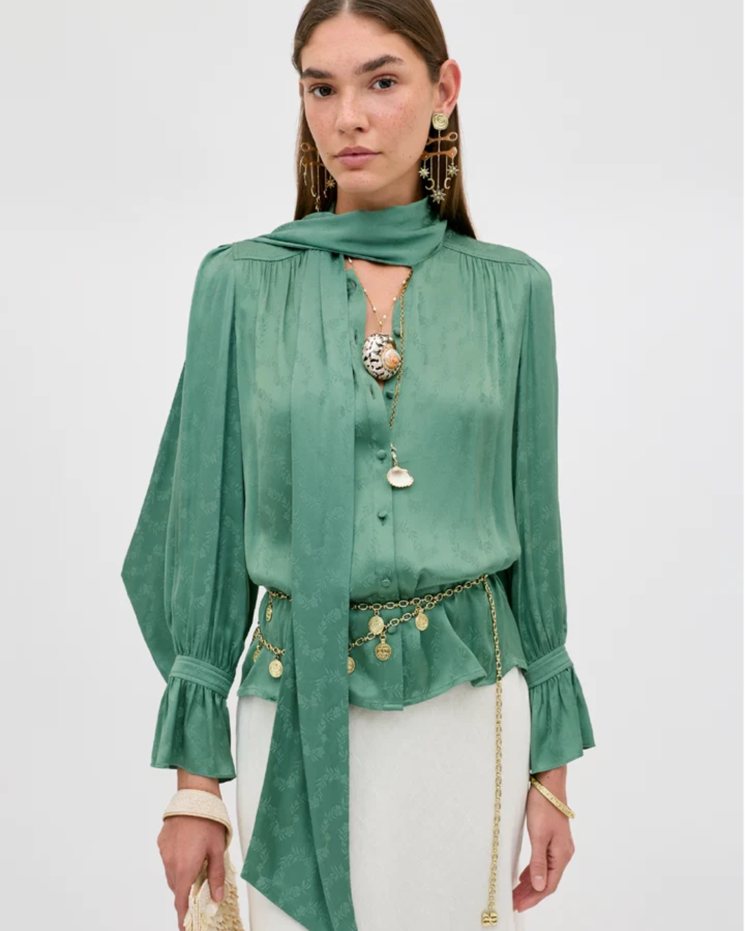 Evanora Floral Trail Jacquard Top in Sage Green by RIXO