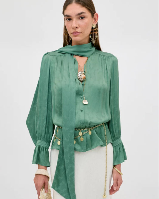 Evanora Floral Trail Jacquard Top in Sage Green by RIXO