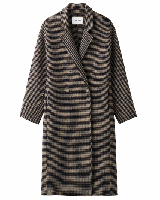 Oversized Houndstooth Coat in Black & Beige by Soft Goat
