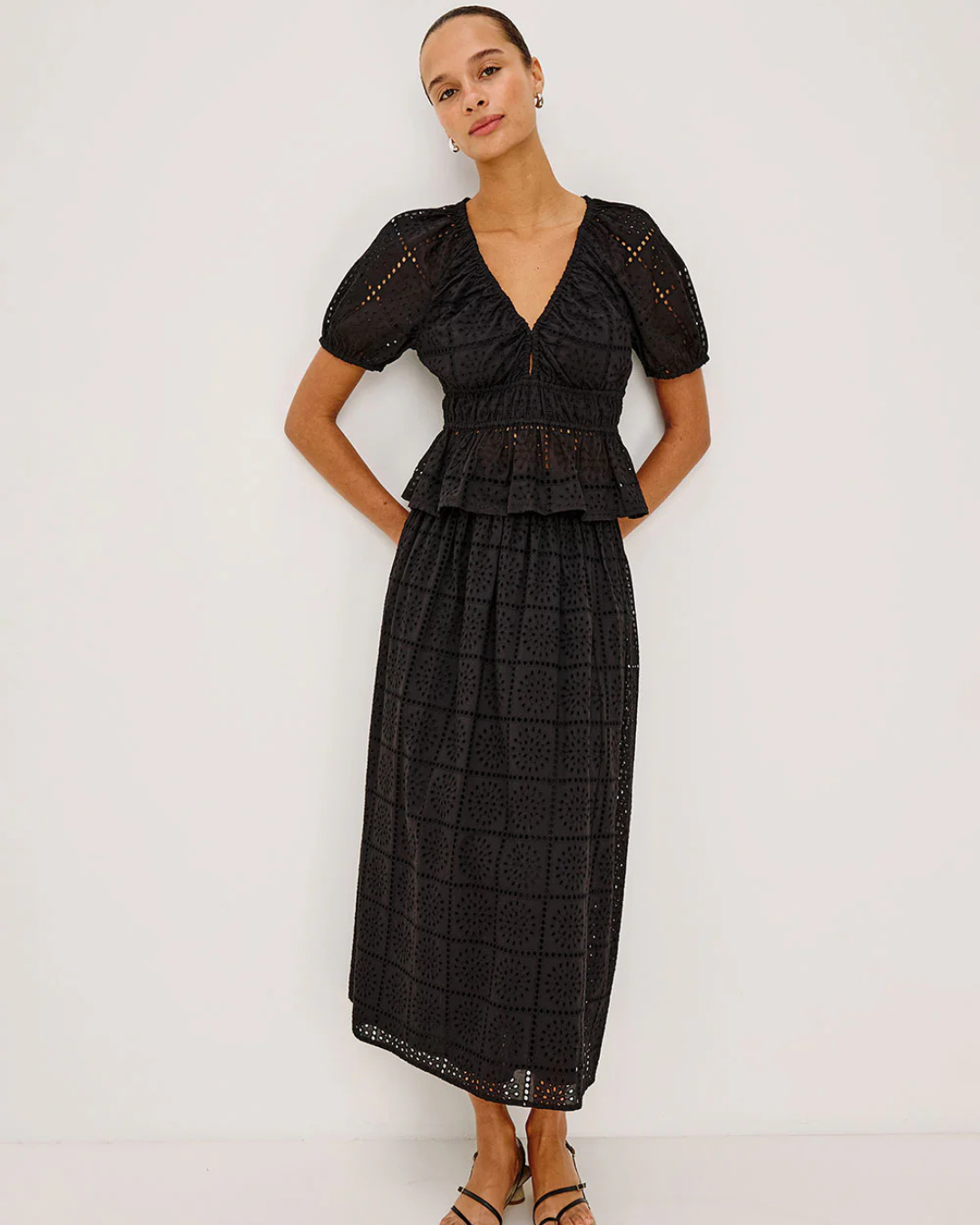 Dax Skirt in Black Grid Embroidery by Rails