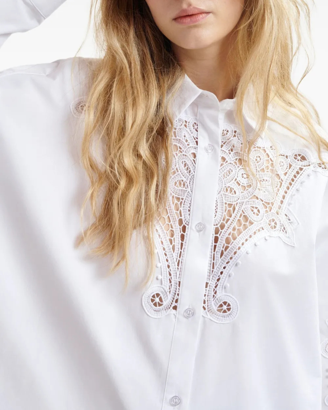 Hoofd Lace Panelled Shirt in White by Essentiel Antwerp