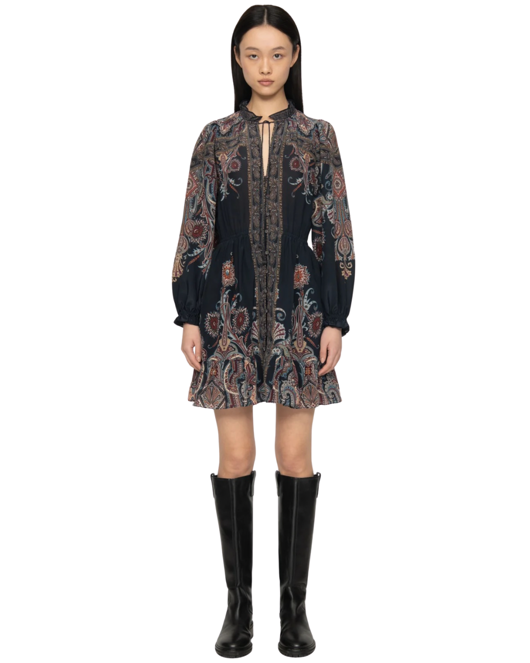 Hyacinth Print Long Sleeve Mini Dress in Navy by Sea NY