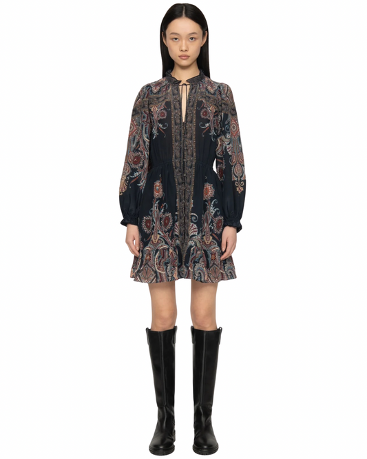 Hyacinth Print Long Sleeve Mini Dress in Navy by Sea NY