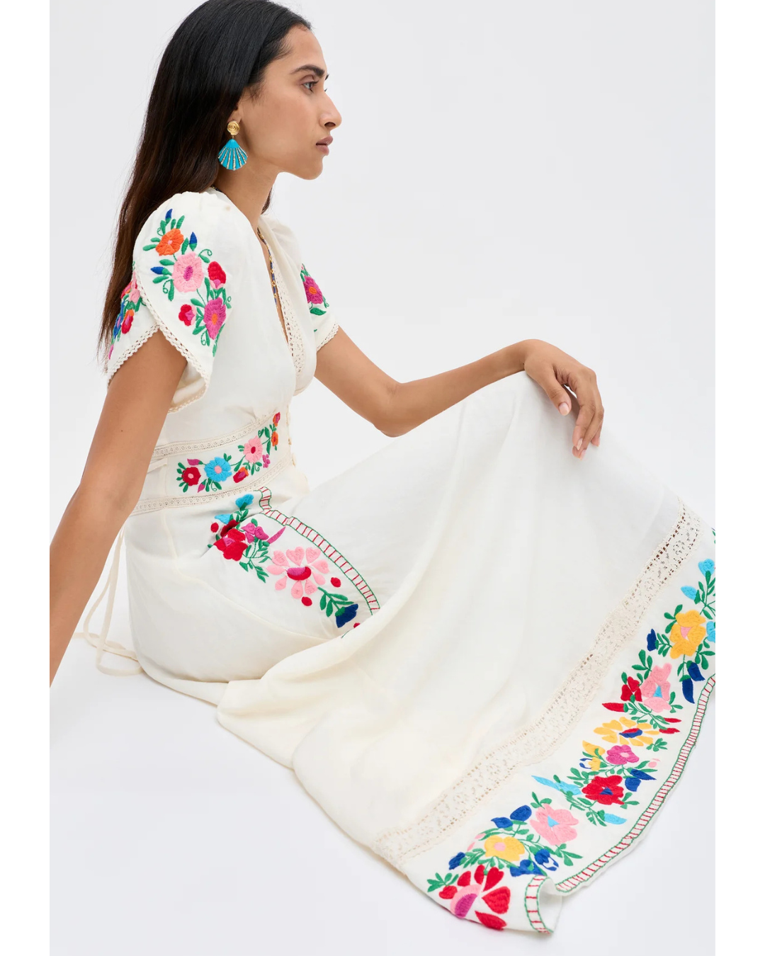 Novara Dress in Cream Anemone Embroidery by RIXO