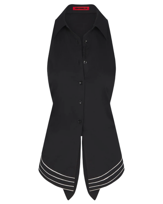 Wavy Sleeveless Loch Button Up Shirt in Black by Simon Miller