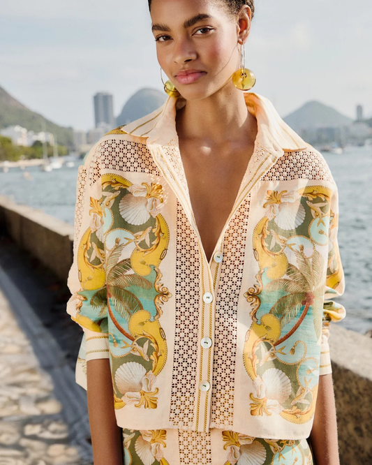 Royal Sea Crochet Detail Shirt by FARM Rio