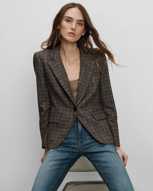 Tyra Plaid Dickey Jacket in Charcoal Grey by Veronica Beard