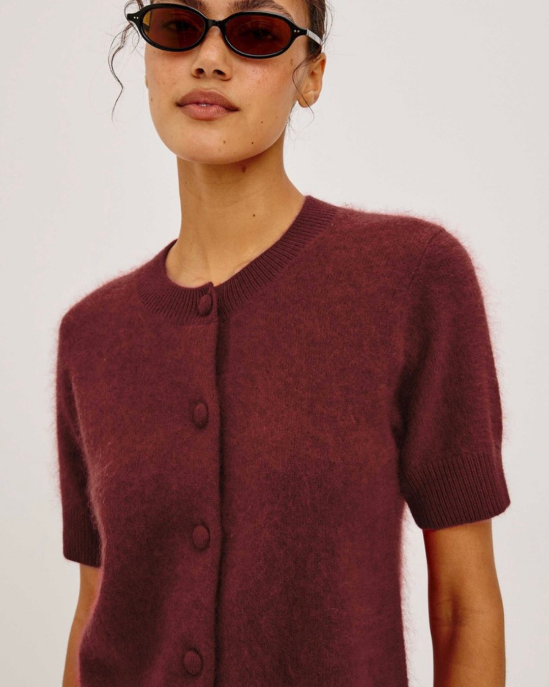 Roman Short Sleeve Knit Cardigan in Crimson Red by Rails