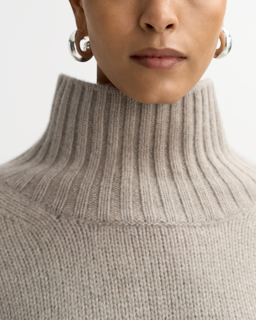 Girlfriend Cashmere Turtleneck in Greige by SOFT GOAT