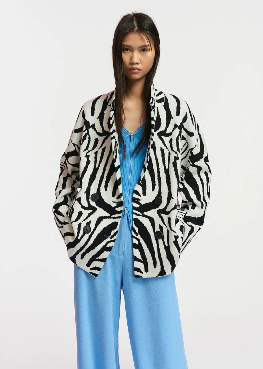 Figer Off-white and black zebra jacquard-knitted jacket by Essentiel Antwerp