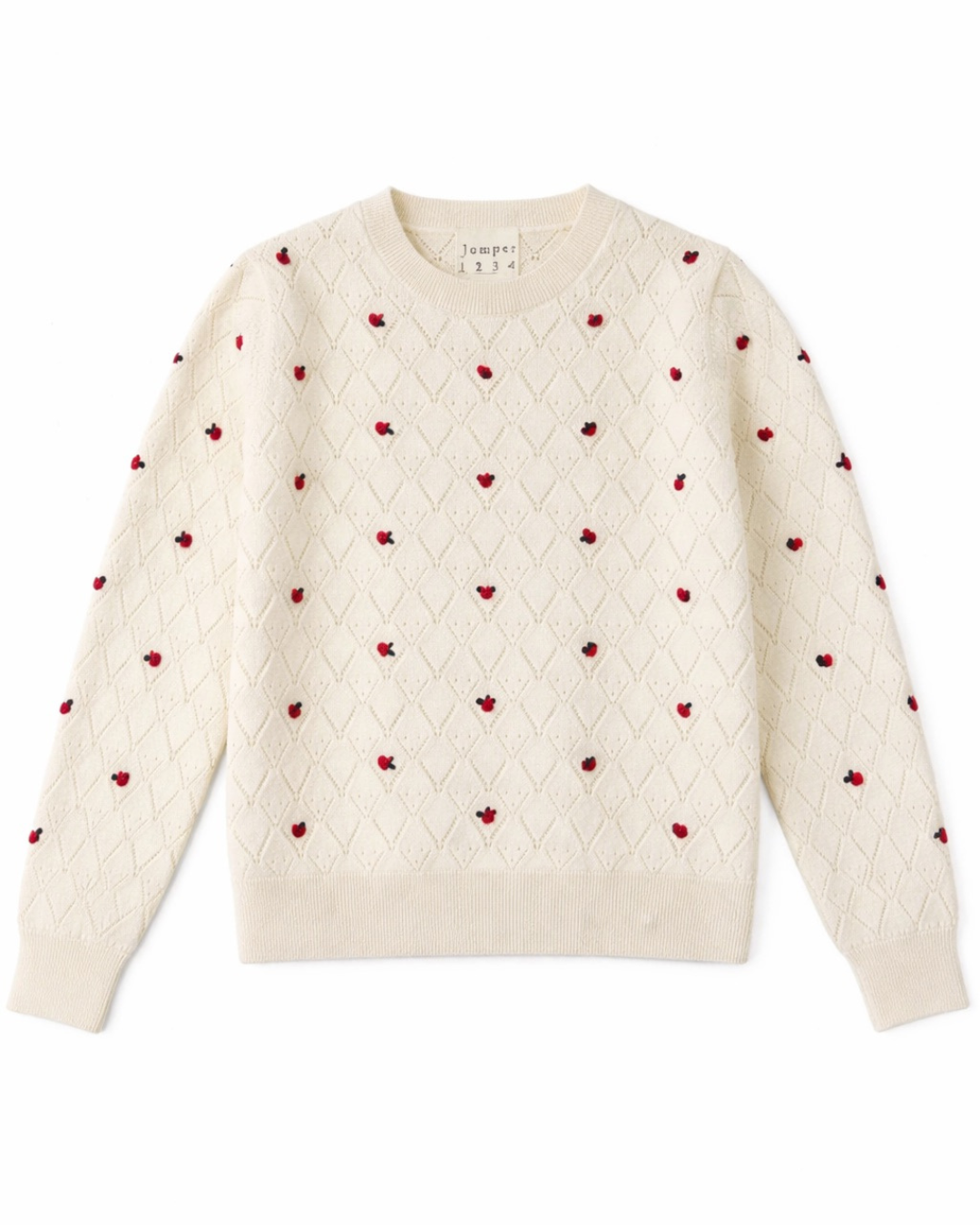 Cashmere Fancy Floral Crew in Limestone by Jumper 1234