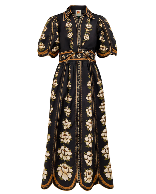 Embroidered Flowers Black Midi Dress by FARM Rio