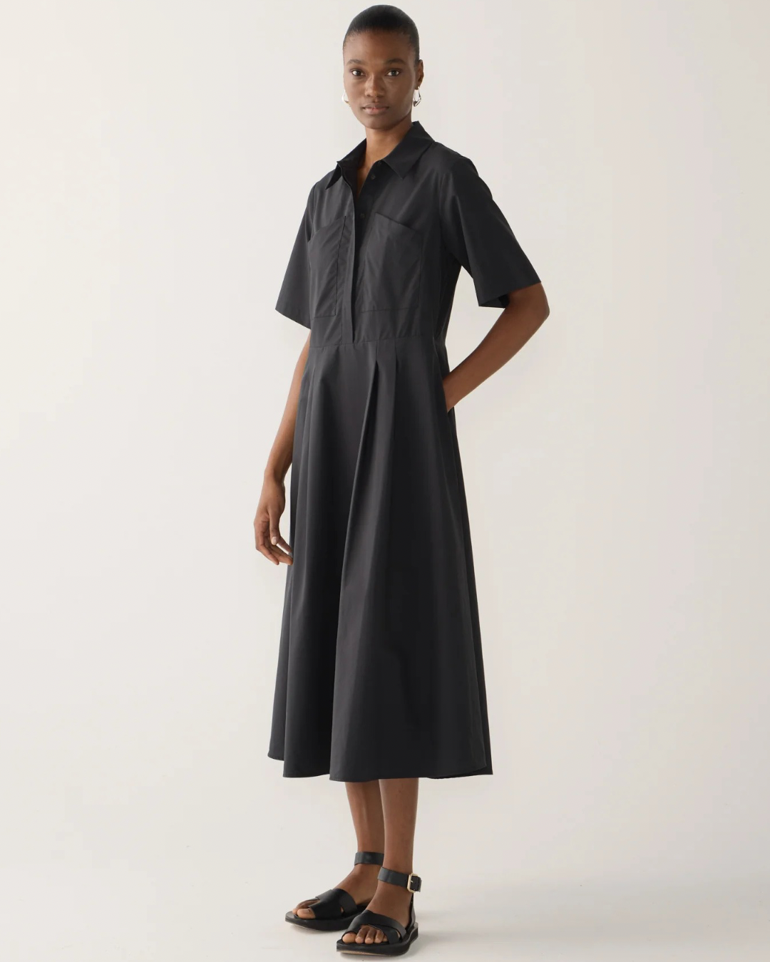Calliope Dress in Black Cotton Tencel by Foemina