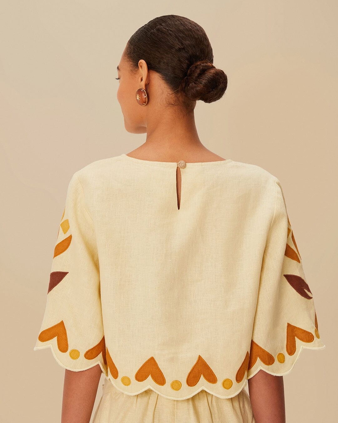 Sand Summer Cutwork Euroflax™ Premium Linen Blouse by Farm Rio