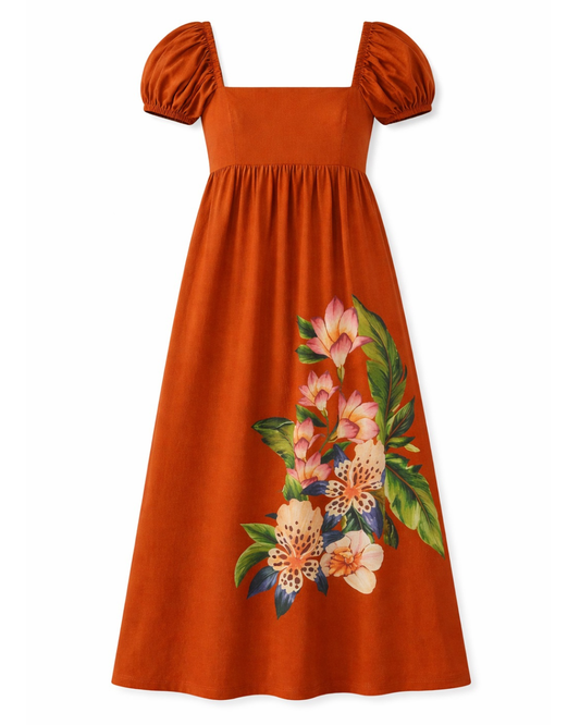 Hilo Arrangment Midi Dress in Brown by FARM Rio