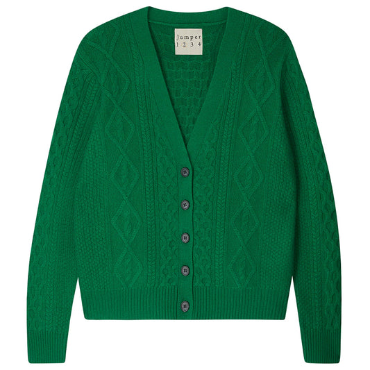 Cashmere Wool Aran Cardigan in Green