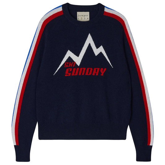 Cashmere Wool Ski Sunday Sweat in Navy