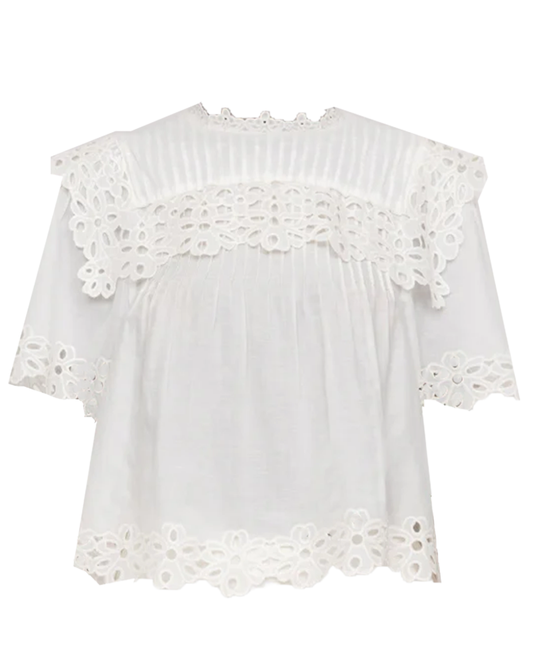 Leila Eyelet Short Sleeve Top in White by Sea NY