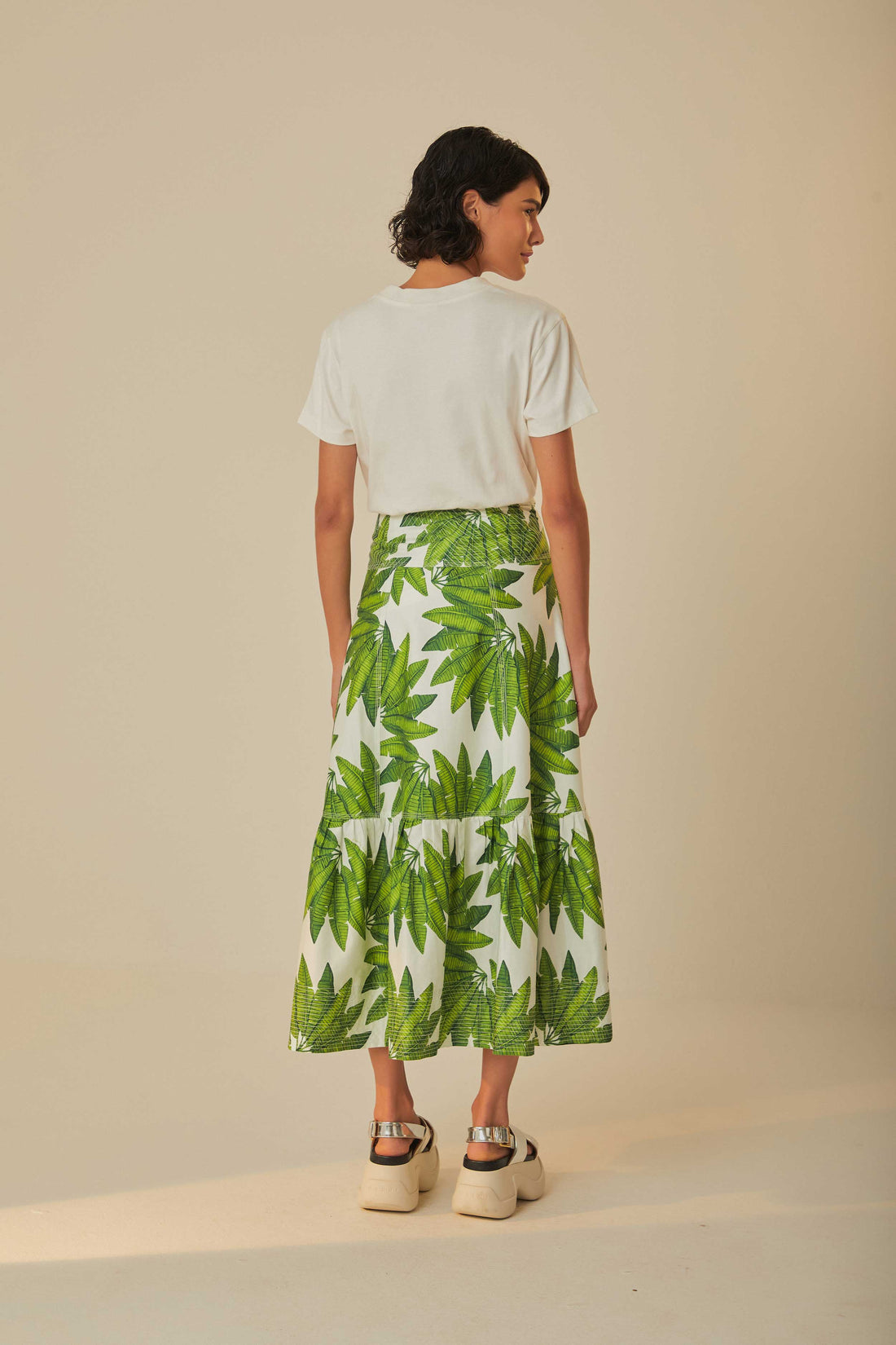 Off-White Palm Fan Organic Cotton Maxi Skirt by Farm Rio