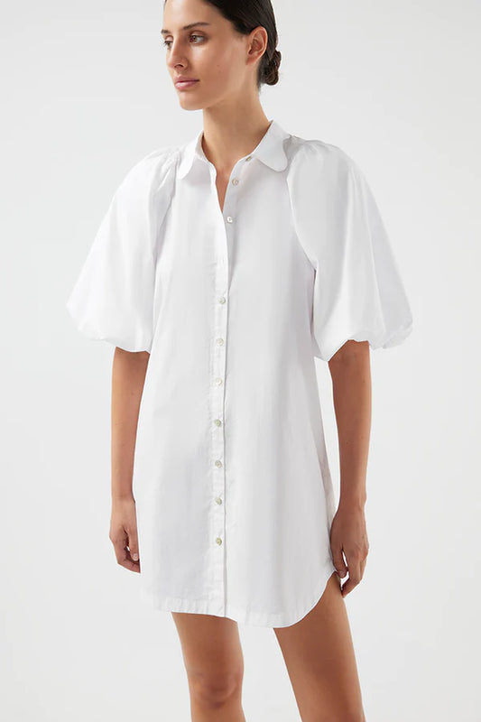 Maude Mini Dress in White by Bird and Knoll