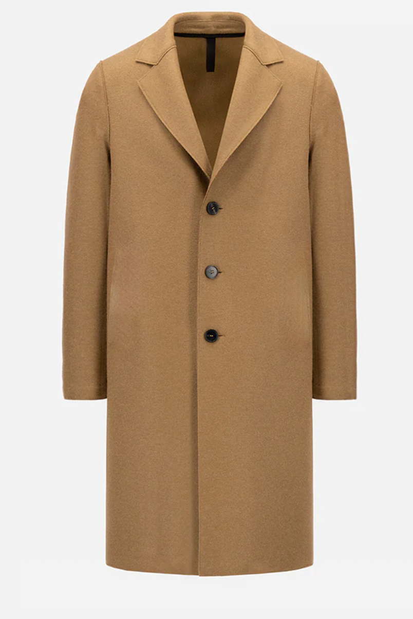 Overcoat with pressed wool in Shorbread by Harris Wharf London