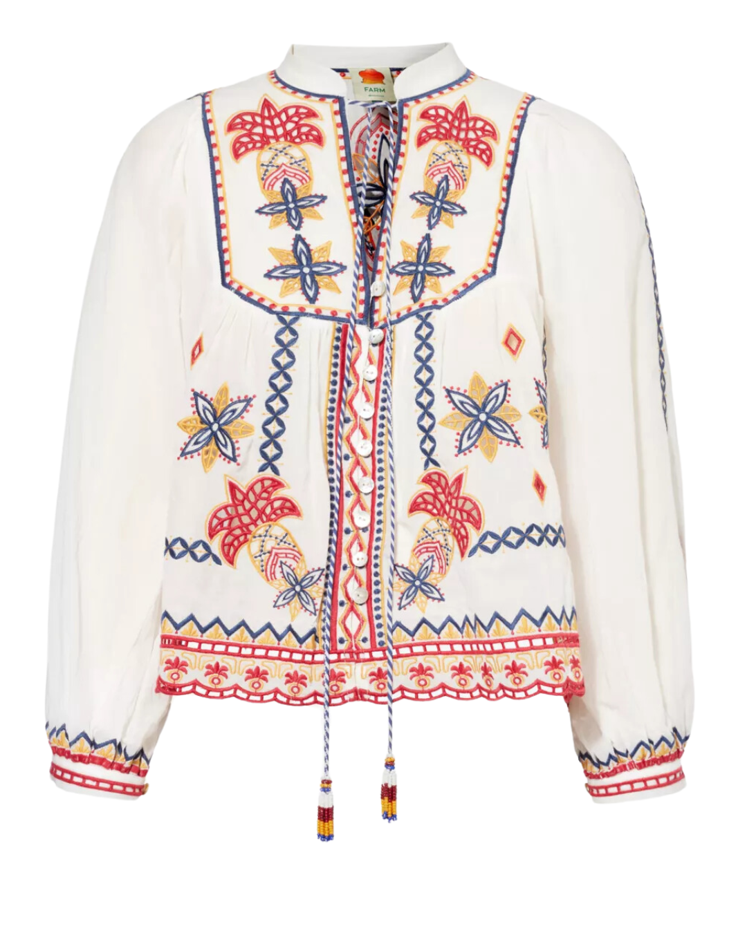 Off-White Marys Tiles Embroidered Blouse by Farm Rio