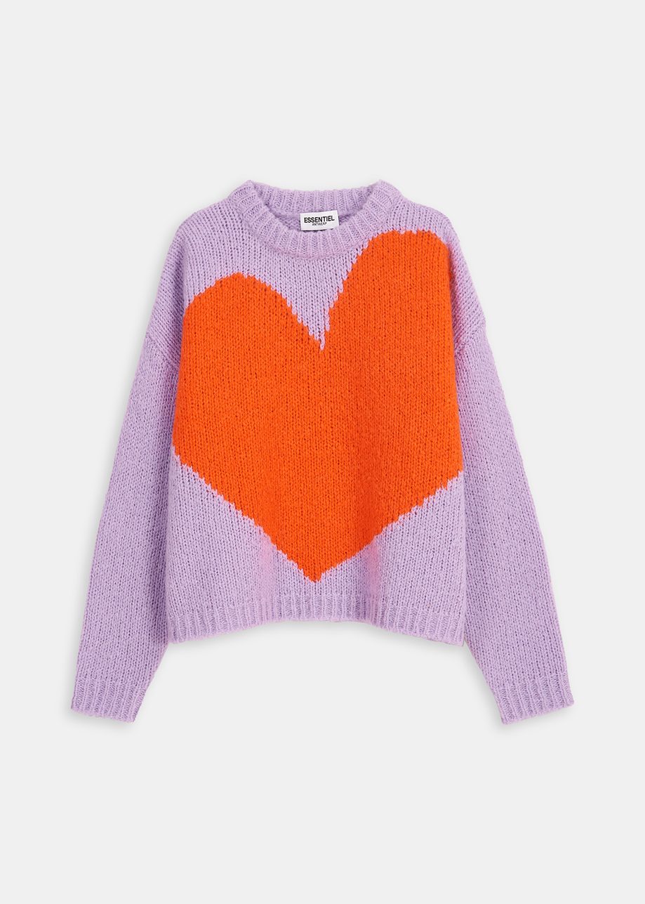 Lilac and Orange Heart Intarsia-Knit Egeria Sweater by Essentiel Antwerp